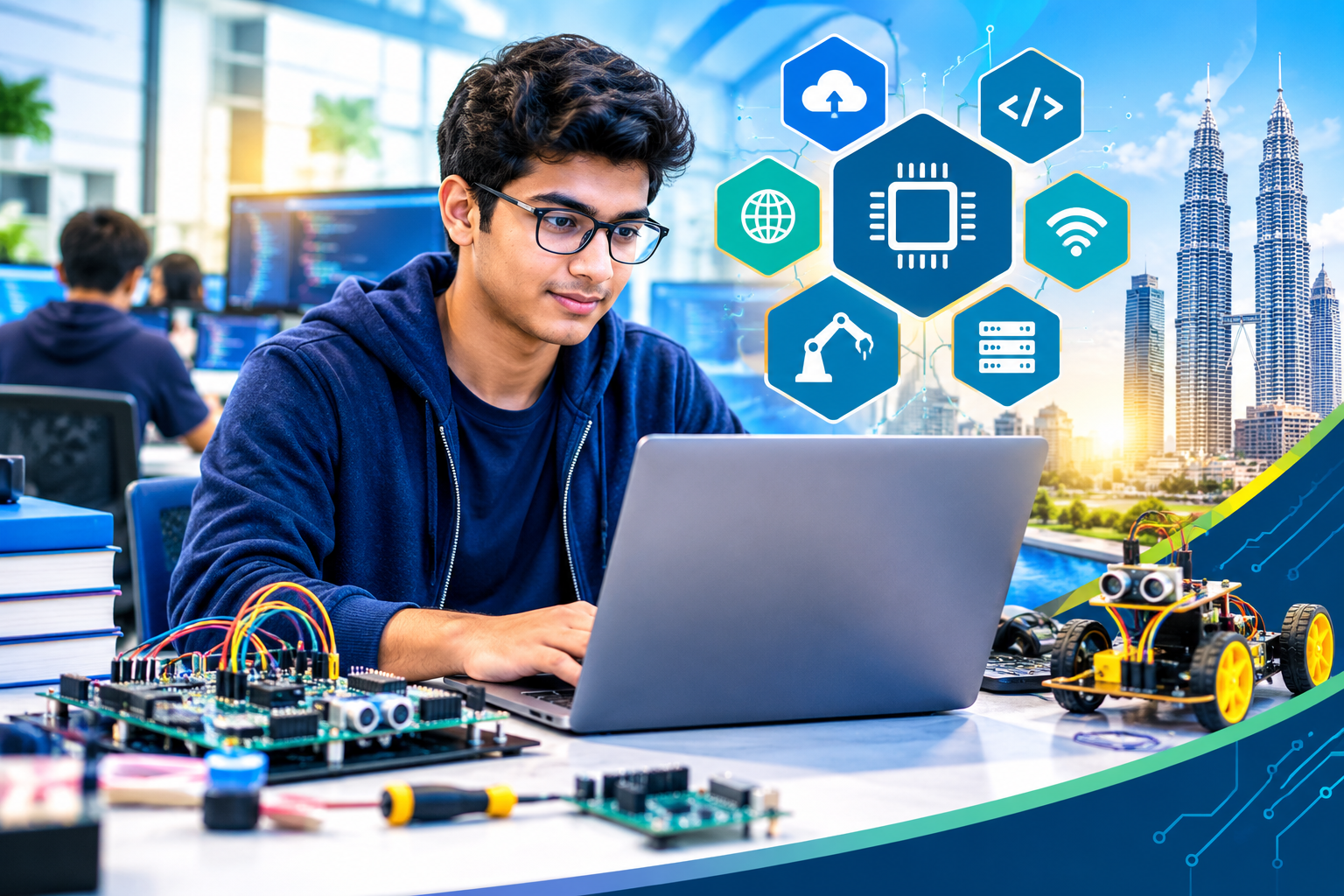 Students learning computer engineering